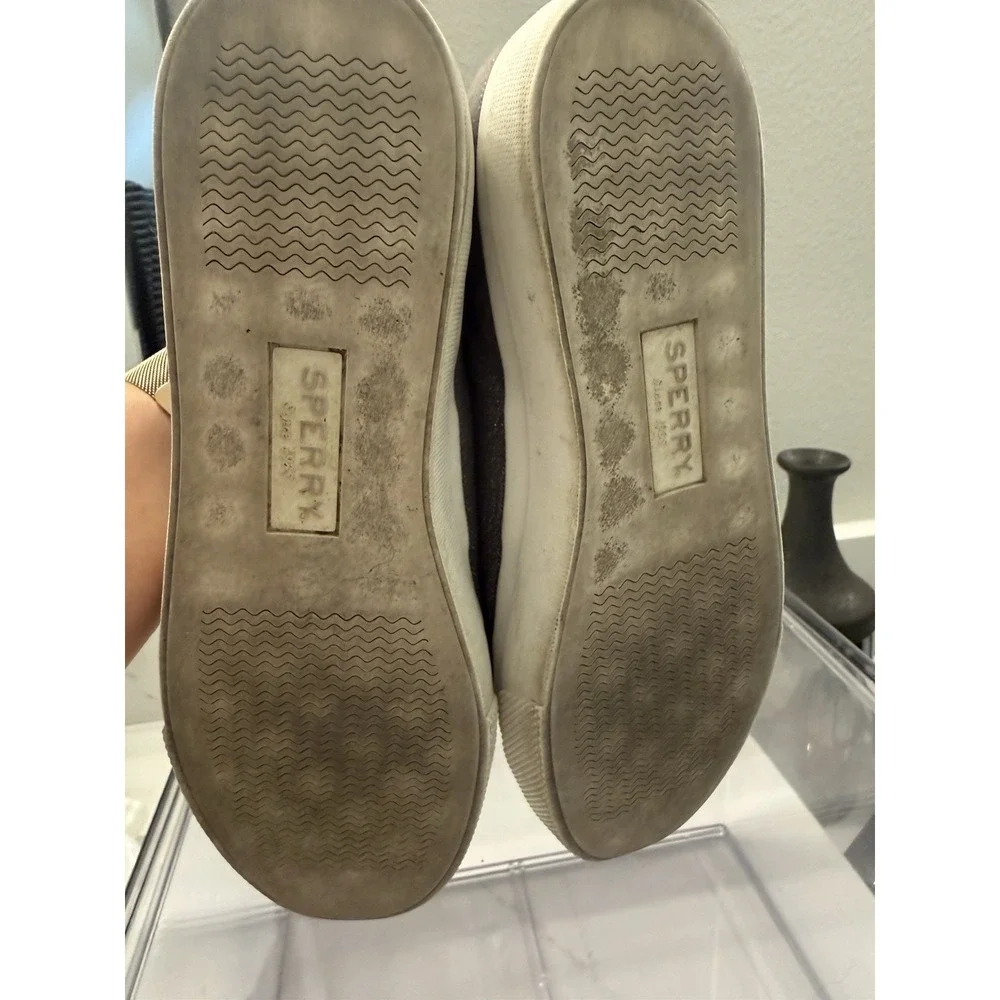 Sperry Top-Sider Penny Boat Shoe Gray Canvas Memory Foam Lace Up Women's Size 9